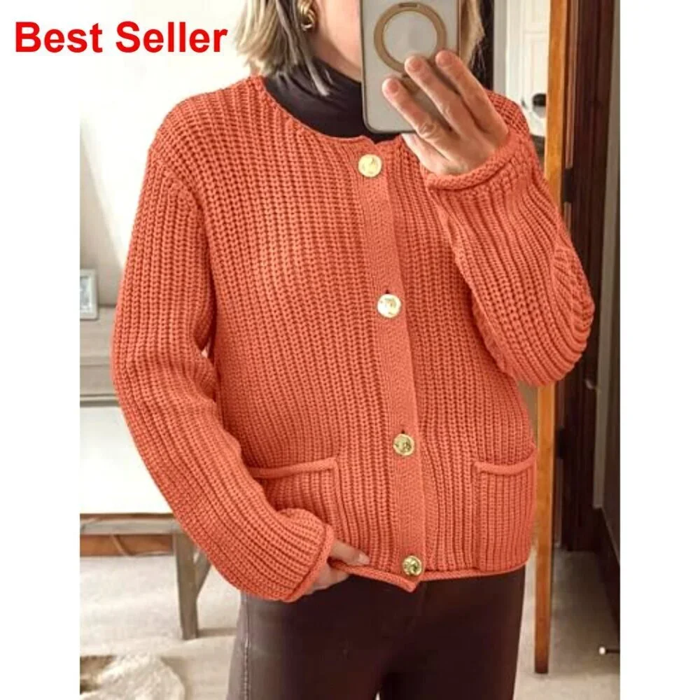 Oversized Chunky Knit Cardigan with Pockets, 60% Cotton 40% Acrylic